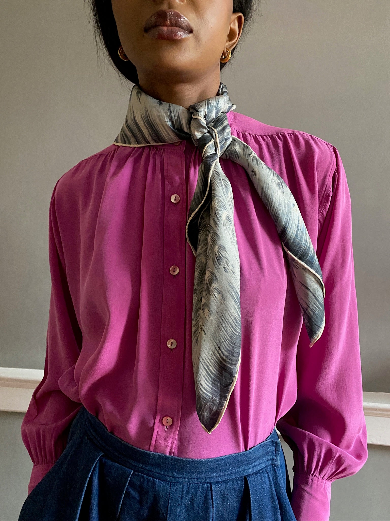Vintage silk printed headscarf