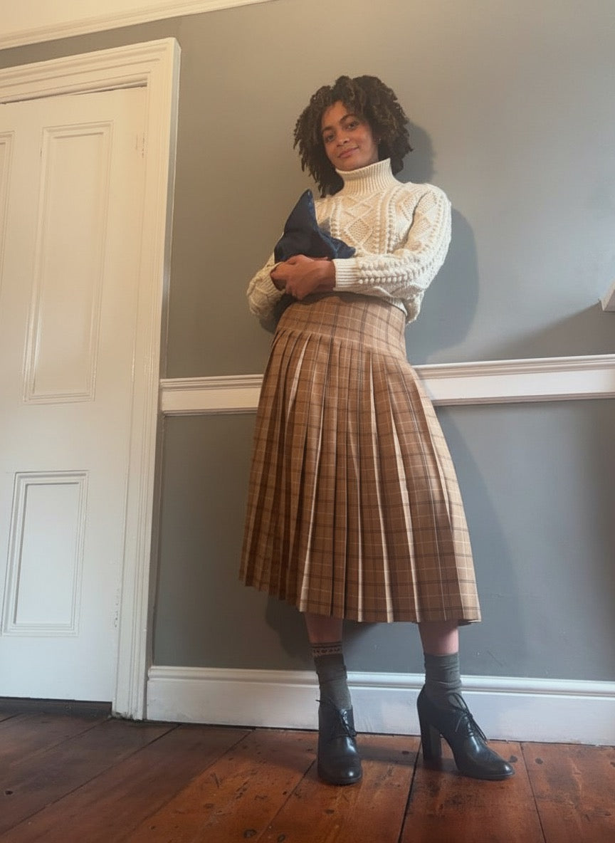 Vintage Jaeger pleated wool check skirt