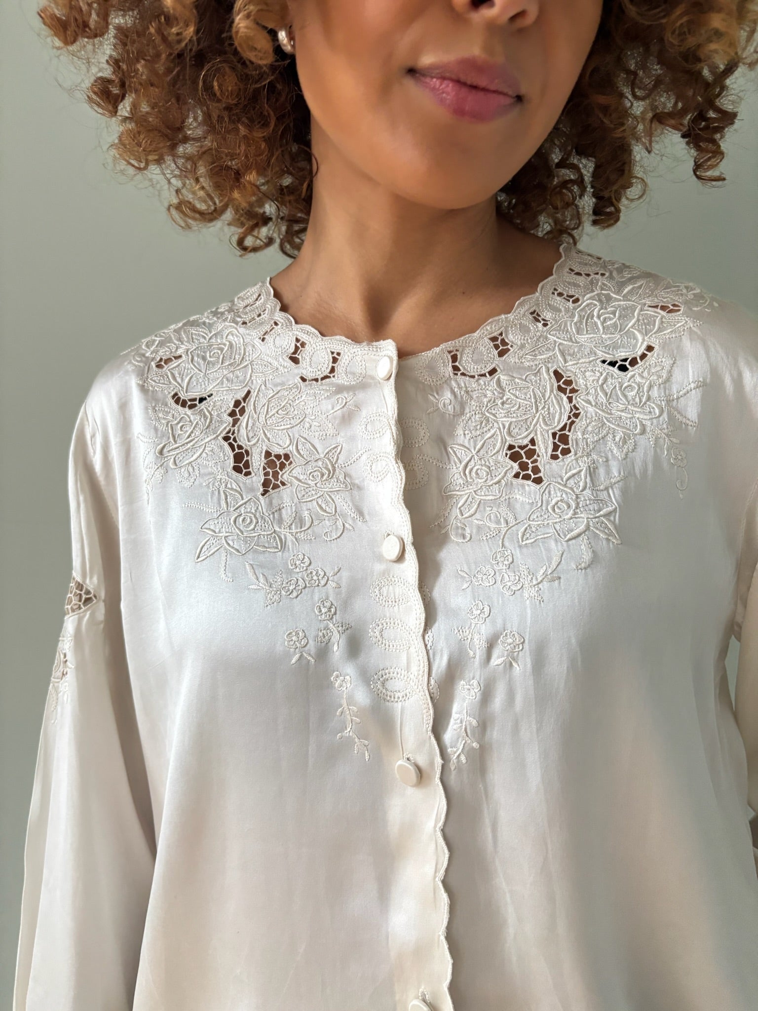 Vintage silk satin embroidered blouse