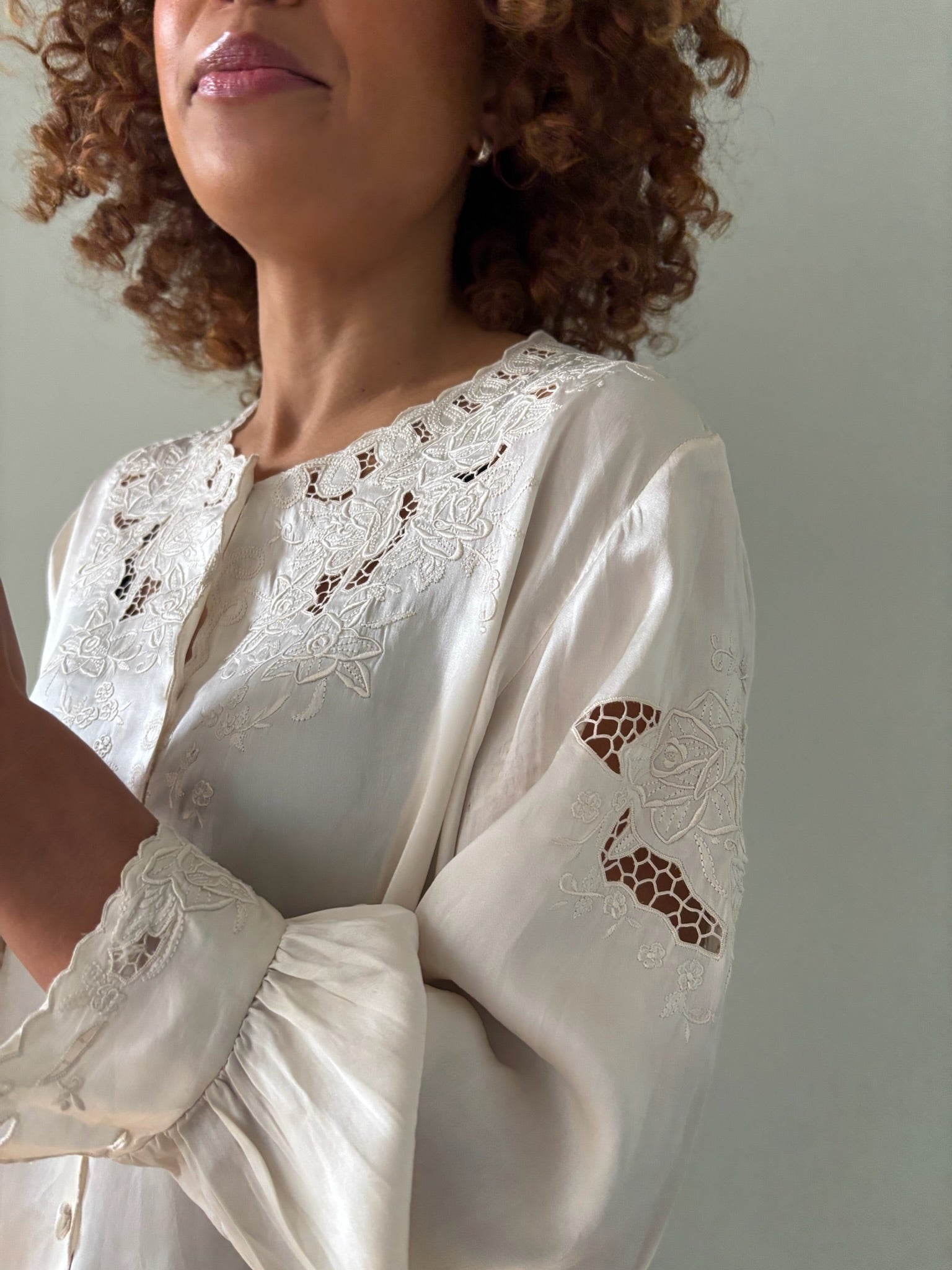 Vintage silk satin embroidered blouse