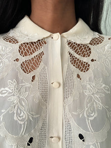 Vintage Chinese silk embroidered blouse ivory