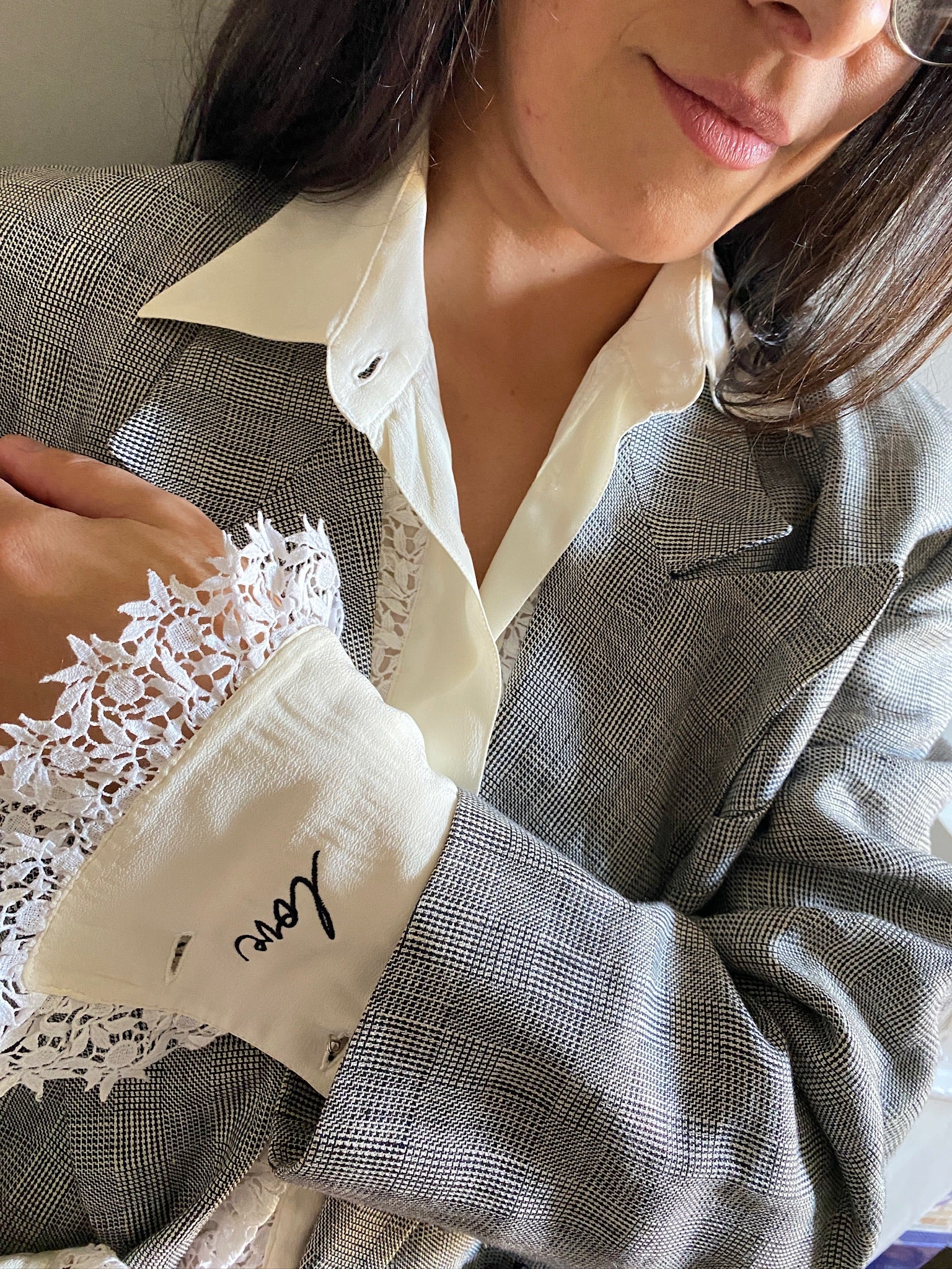 Vintage silk and lace frill LOVE blouse 87