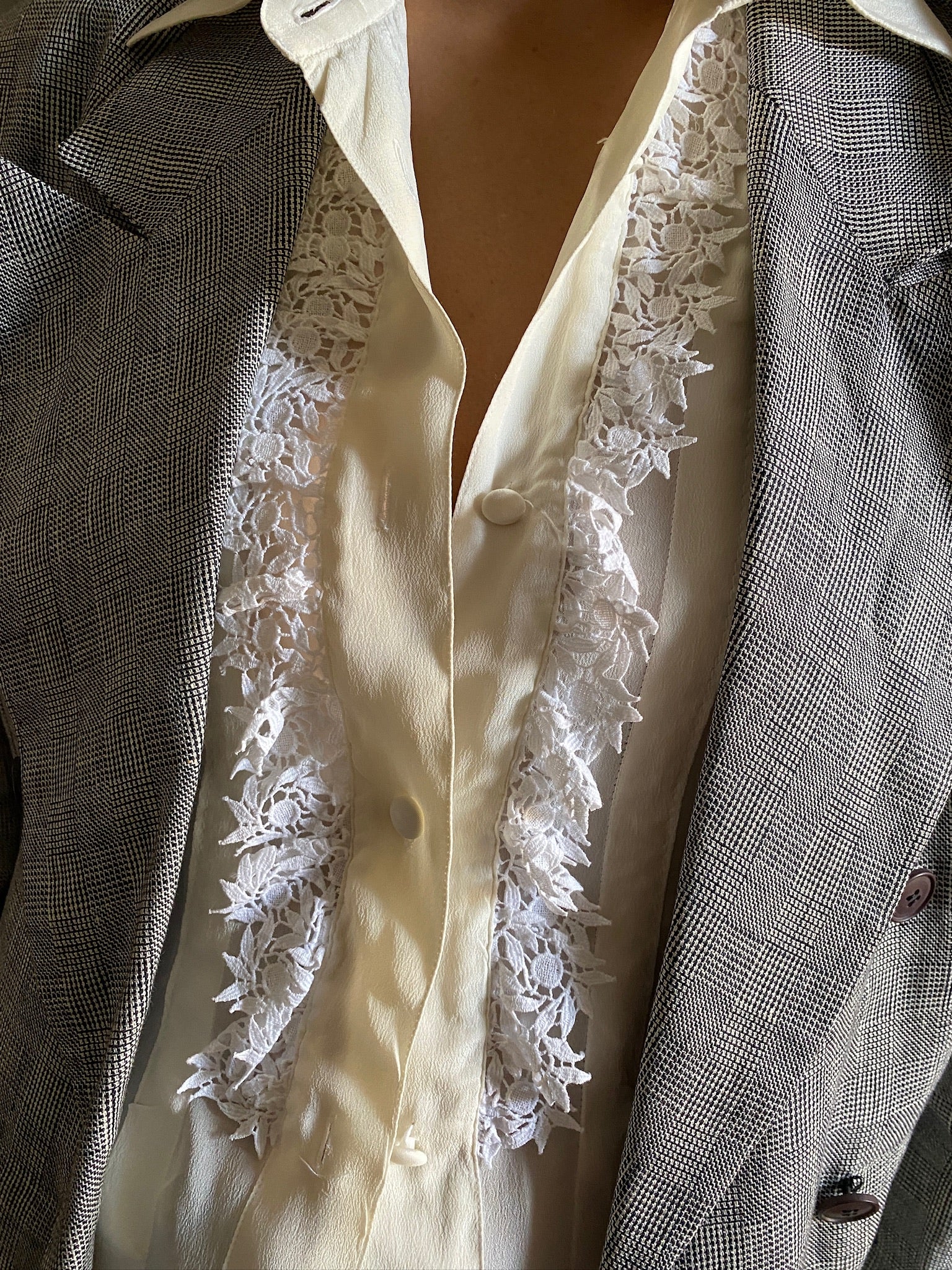 Vintage silk and lace frill LOVE blouse 87