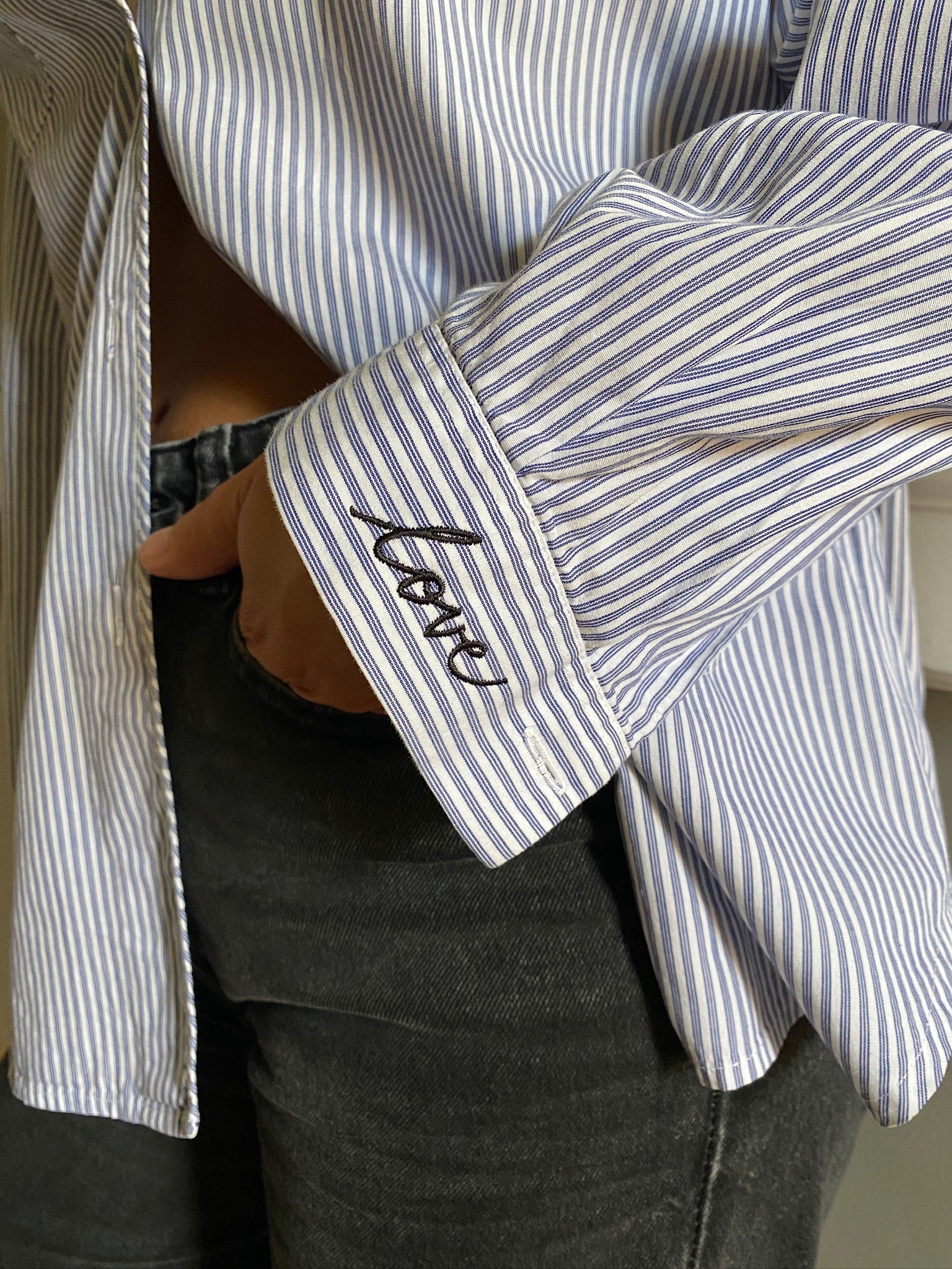 Vintage cotton stripe LOVE shirt 86