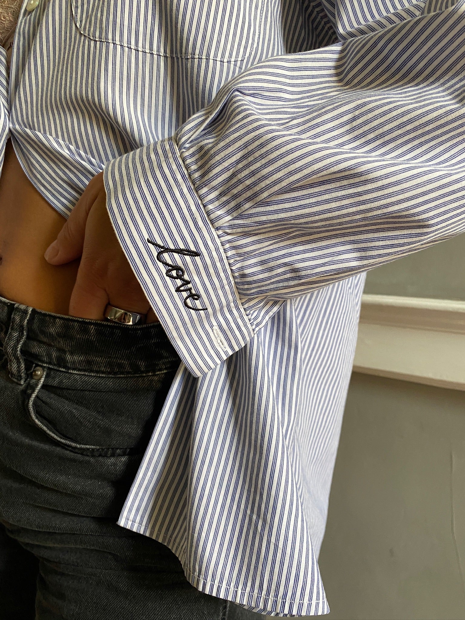 Vintage cotton stripe LOVE shirt 86
