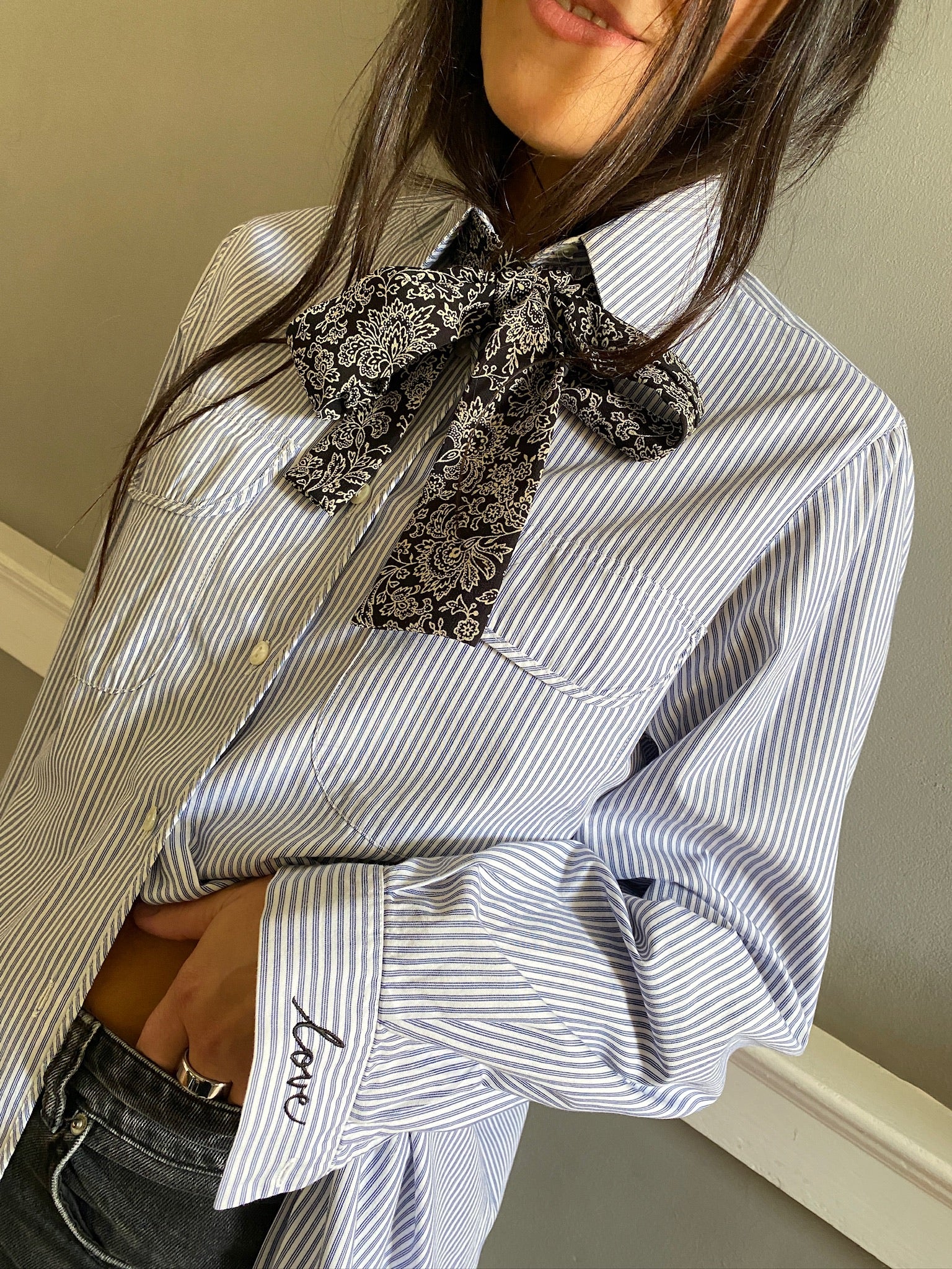 Vintage cotton stripe LOVE shirt 86