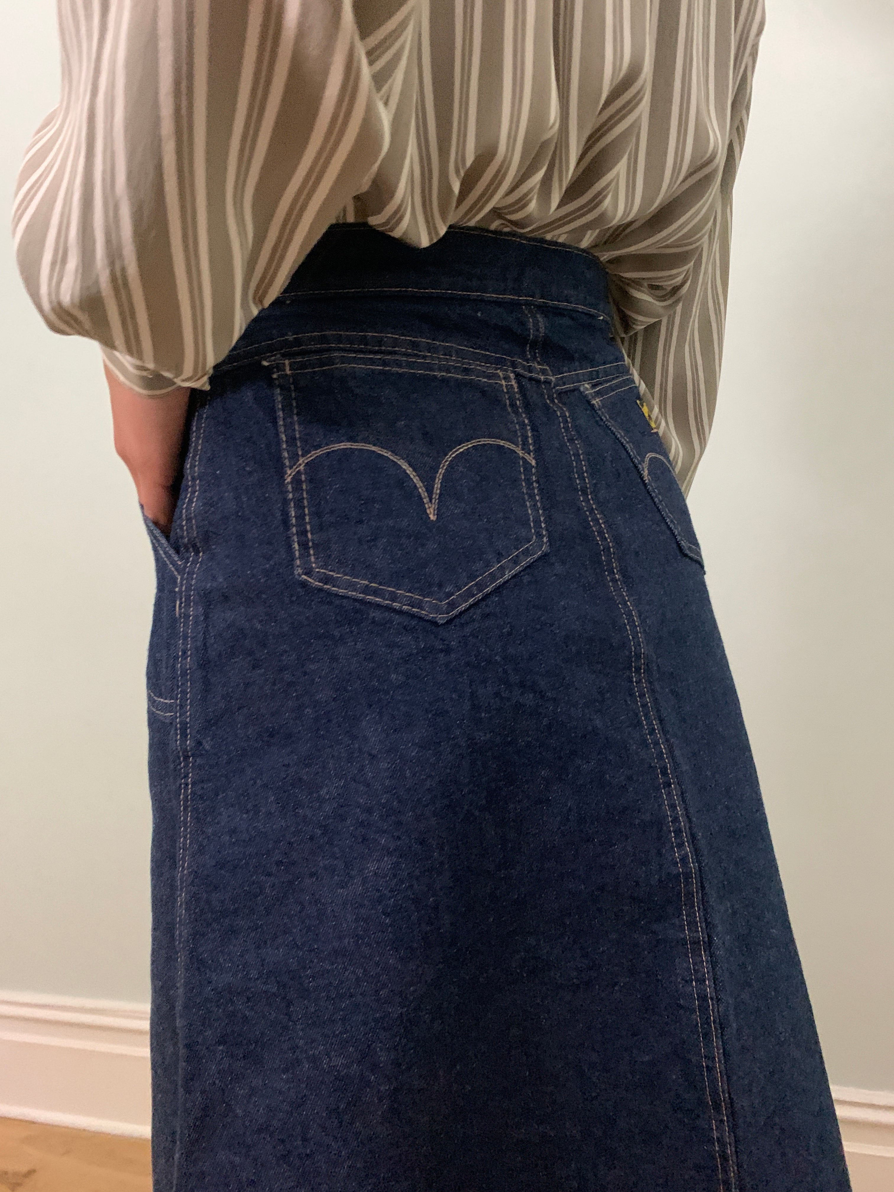 Vintage denim button through skirt