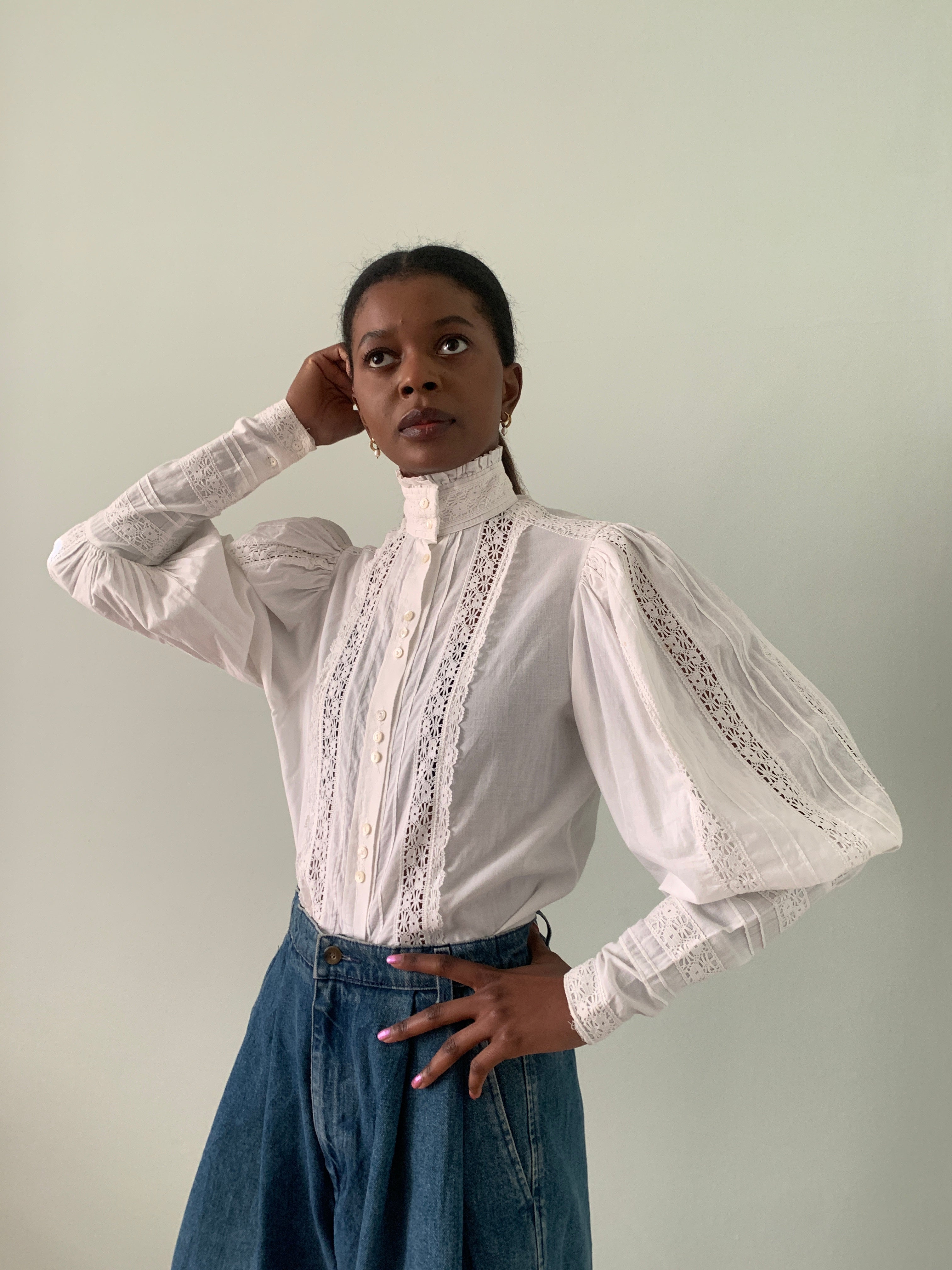 Laura Ashley 1970s cotton and lace blouse
