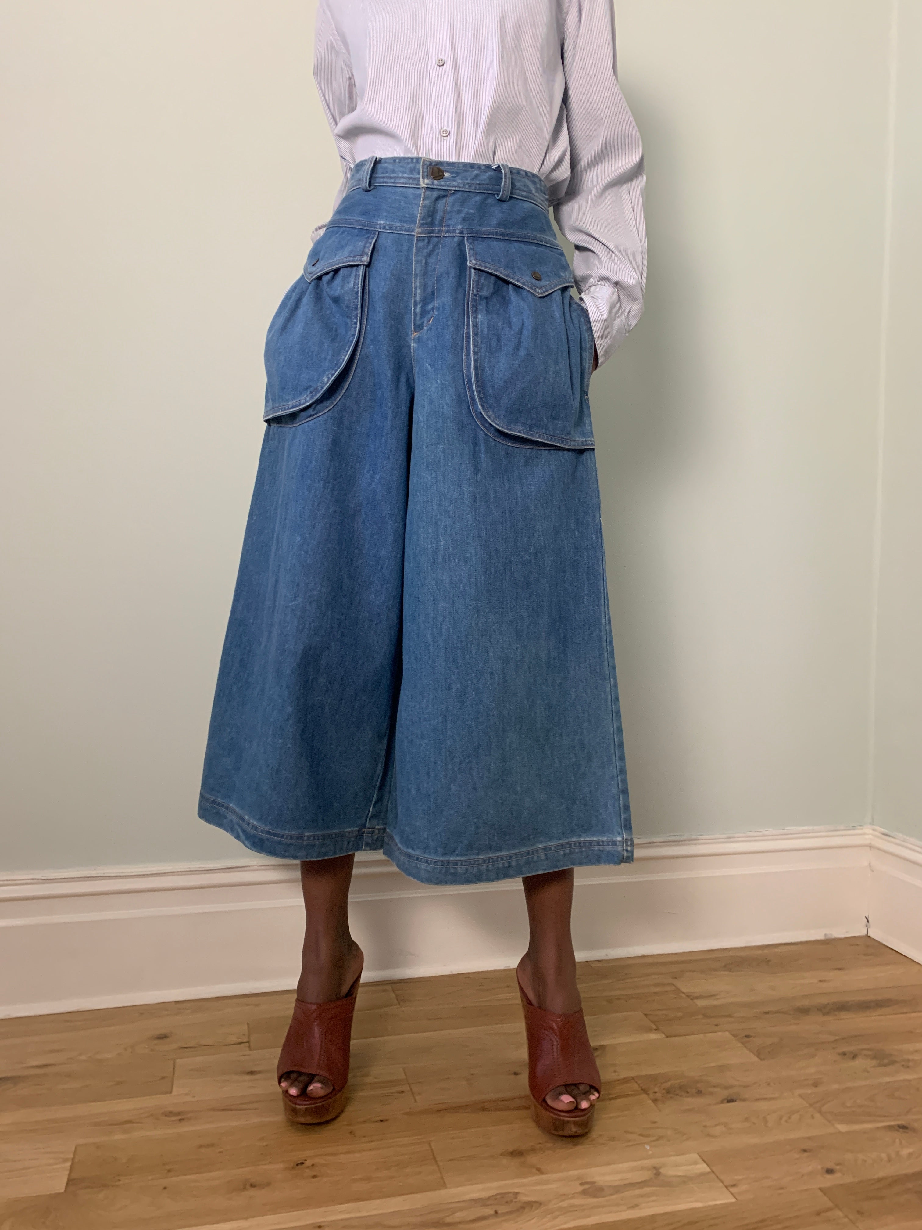 Vintage denim wide leg culottes