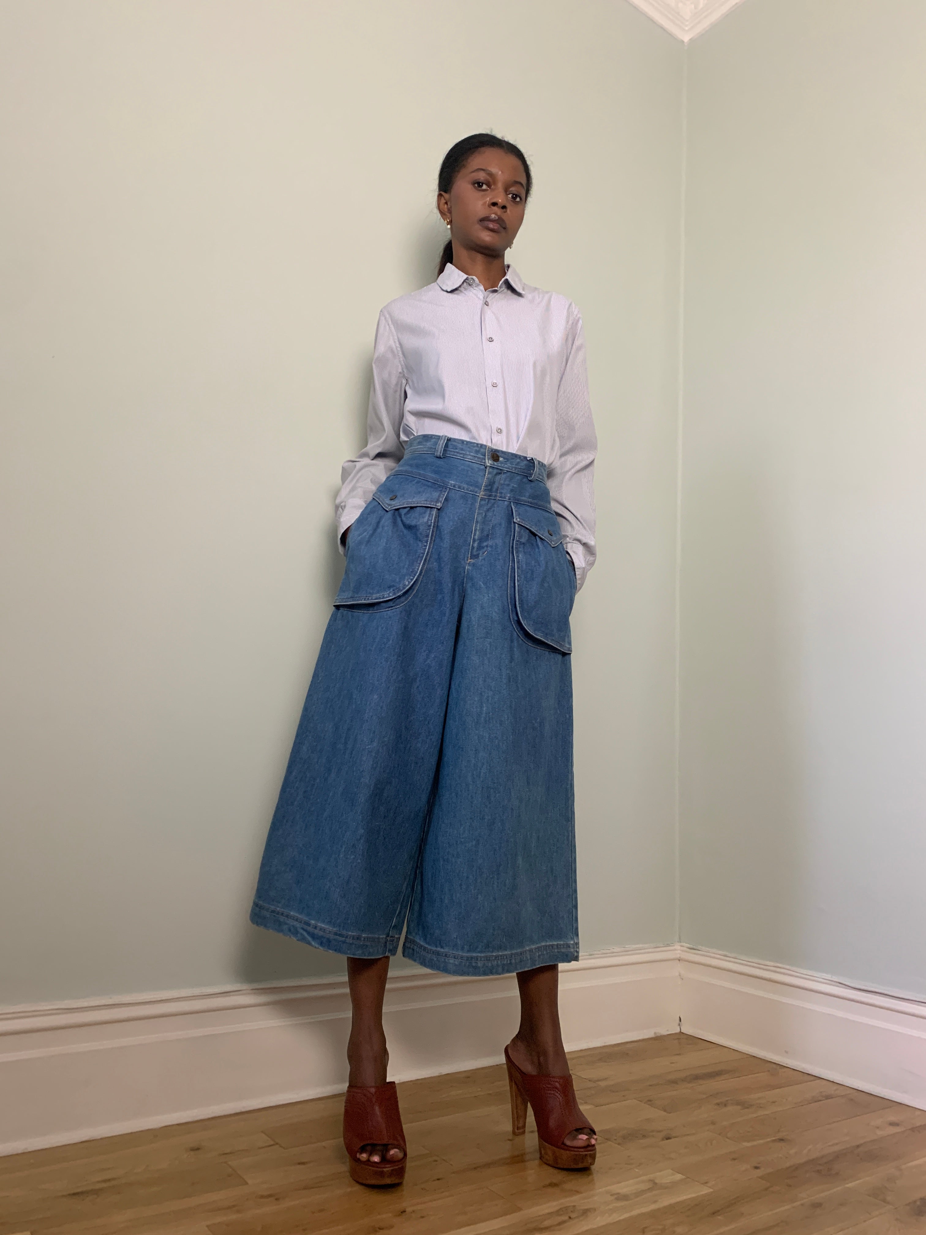 Vintage denim wide leg culottes