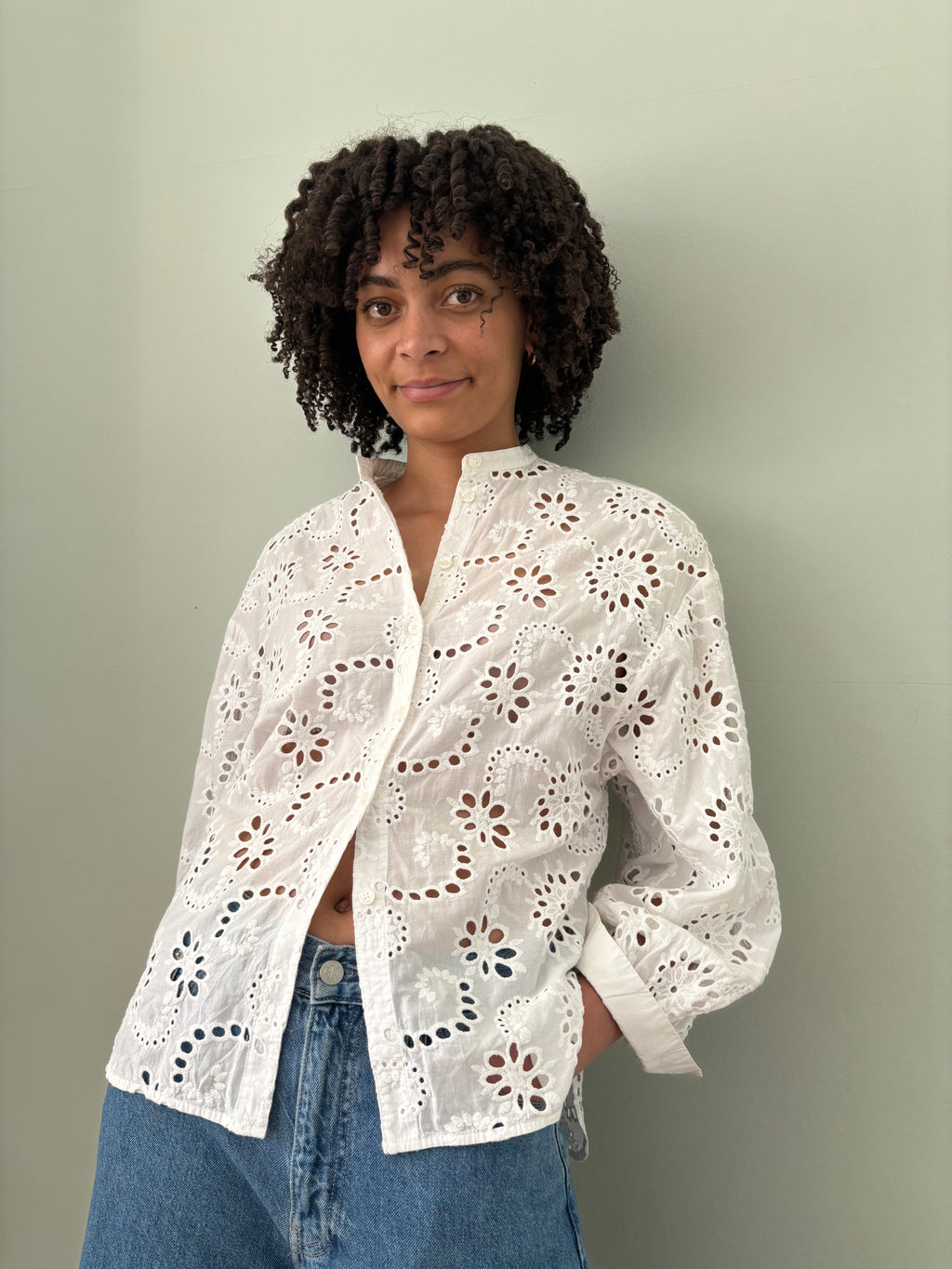 Pre-loved embroidered cutwork blouse
