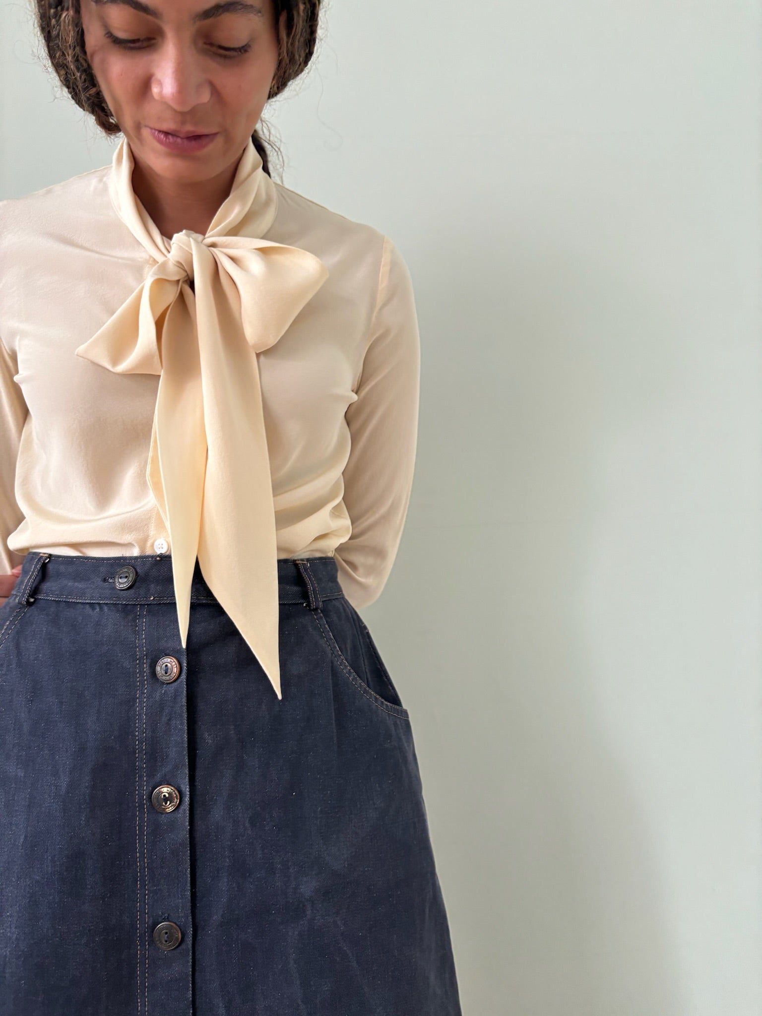 Vintage denim button skirt UK8