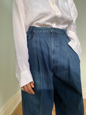 Vintage high waisted pleat cropped jeans W28"