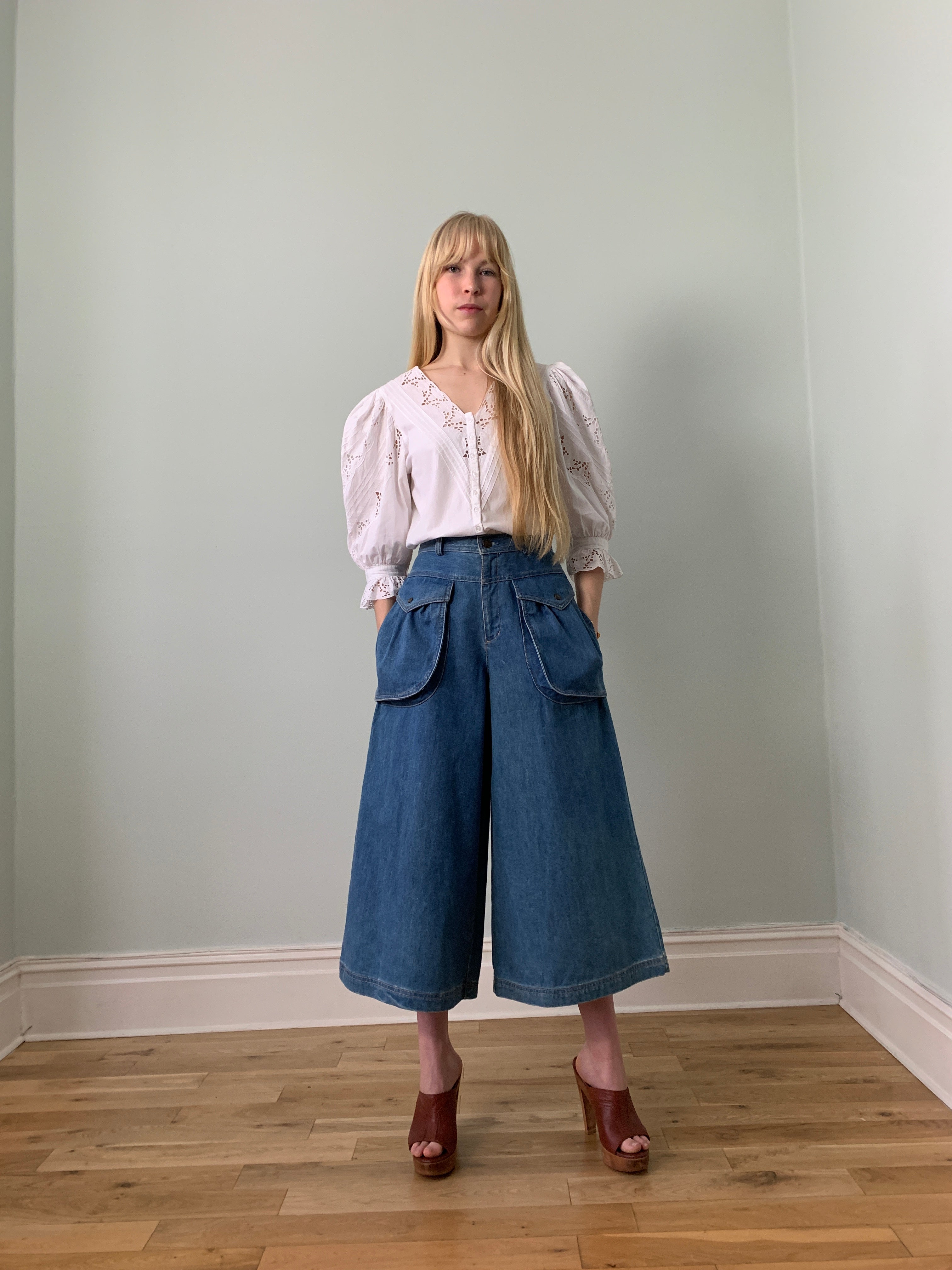 Vintage denim wide leg culottes