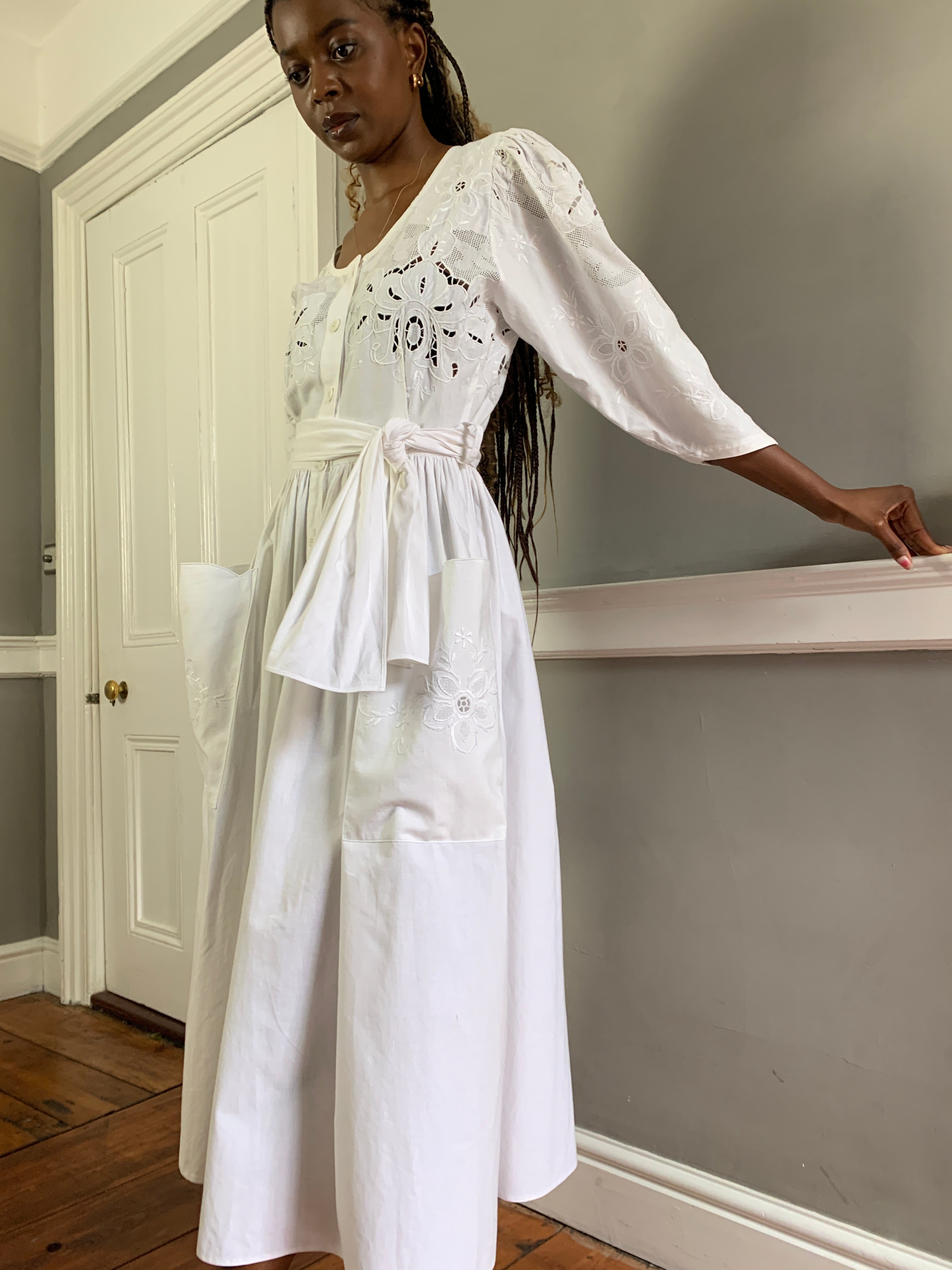 Vintage cotton embroidered dress by Lutz TEUTLOFF