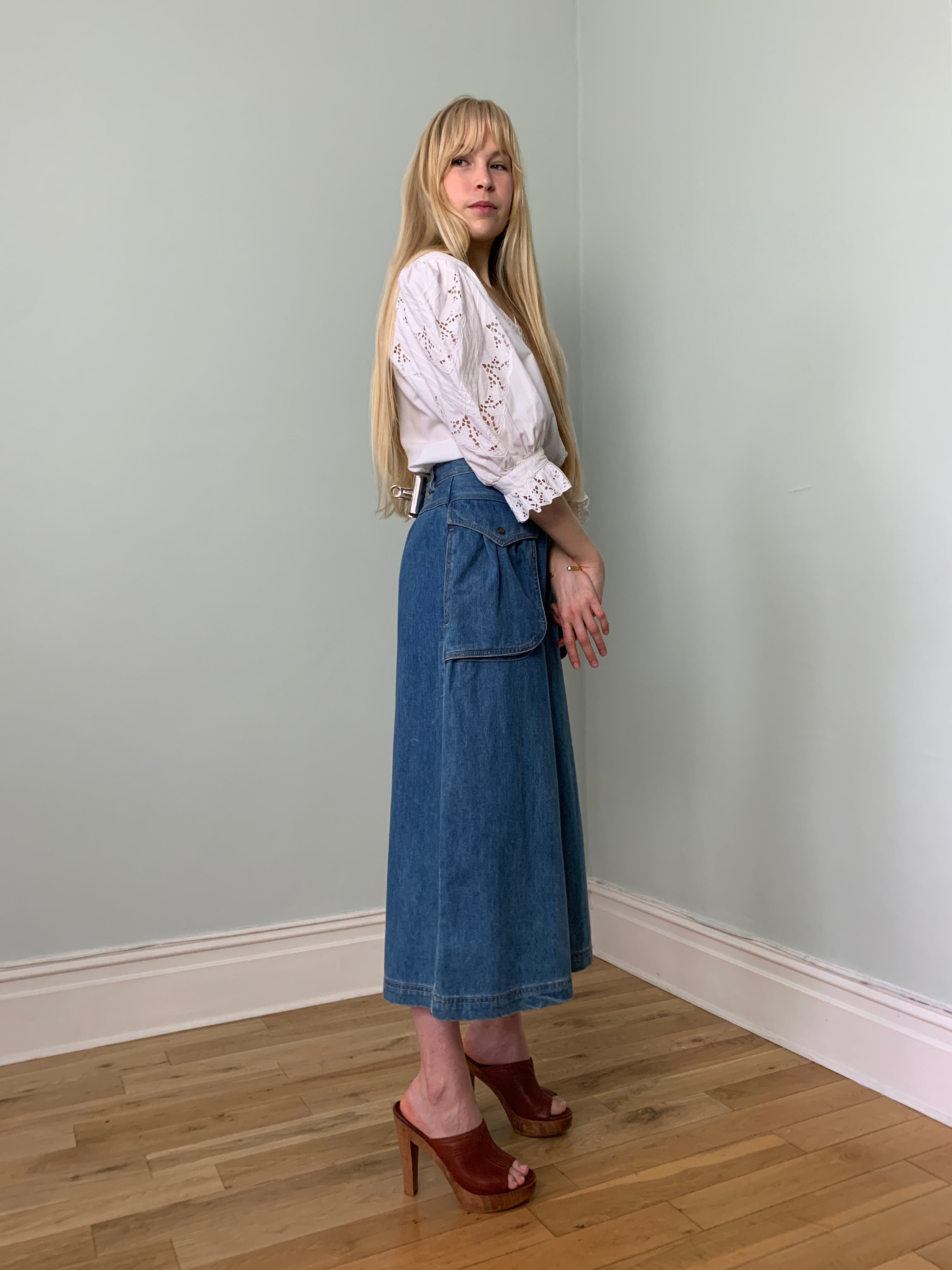 Vintage denim wide leg culottes