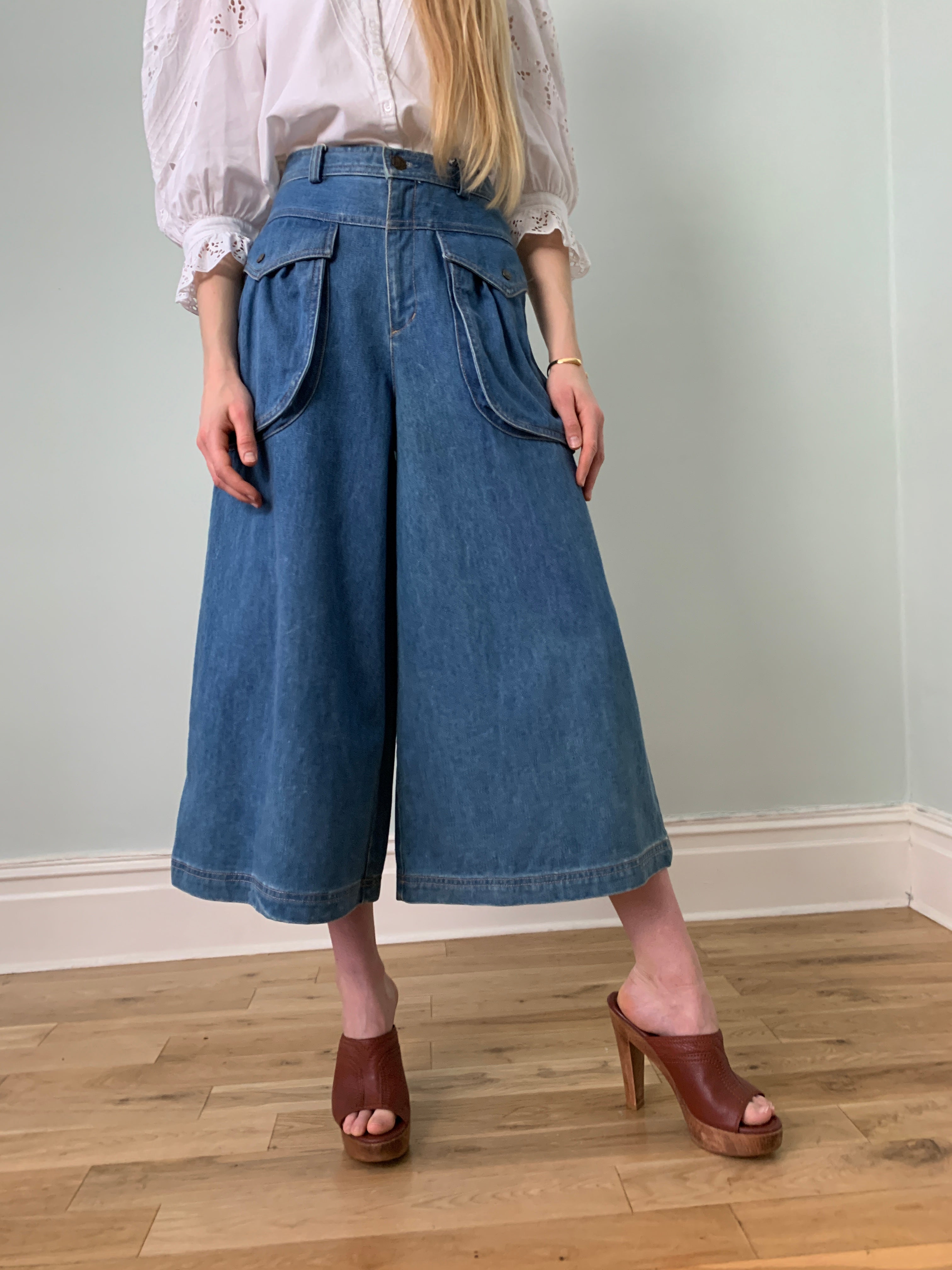 Vintage denim wide leg culottes