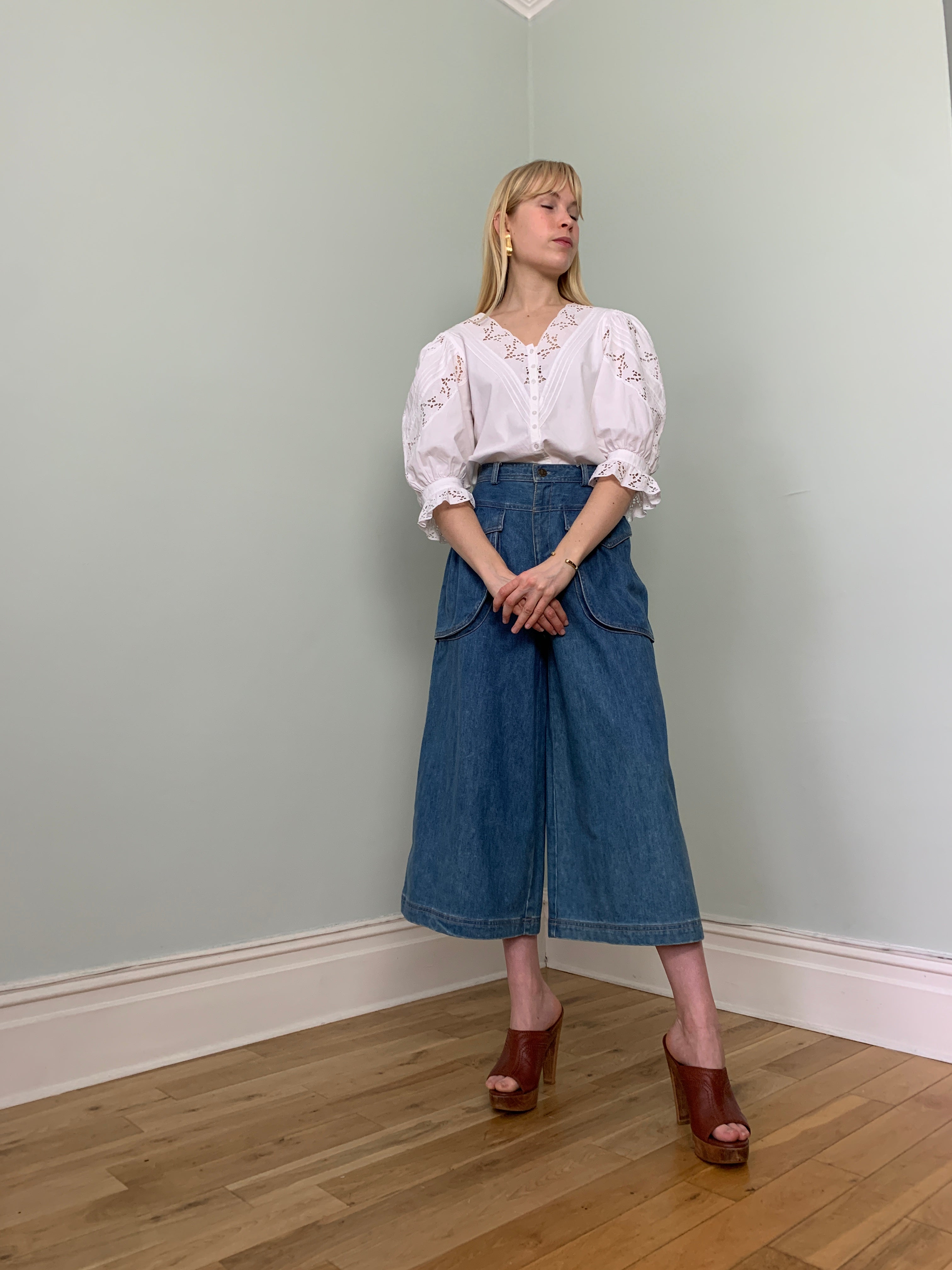 Vintage cotton broiderie statement blouse