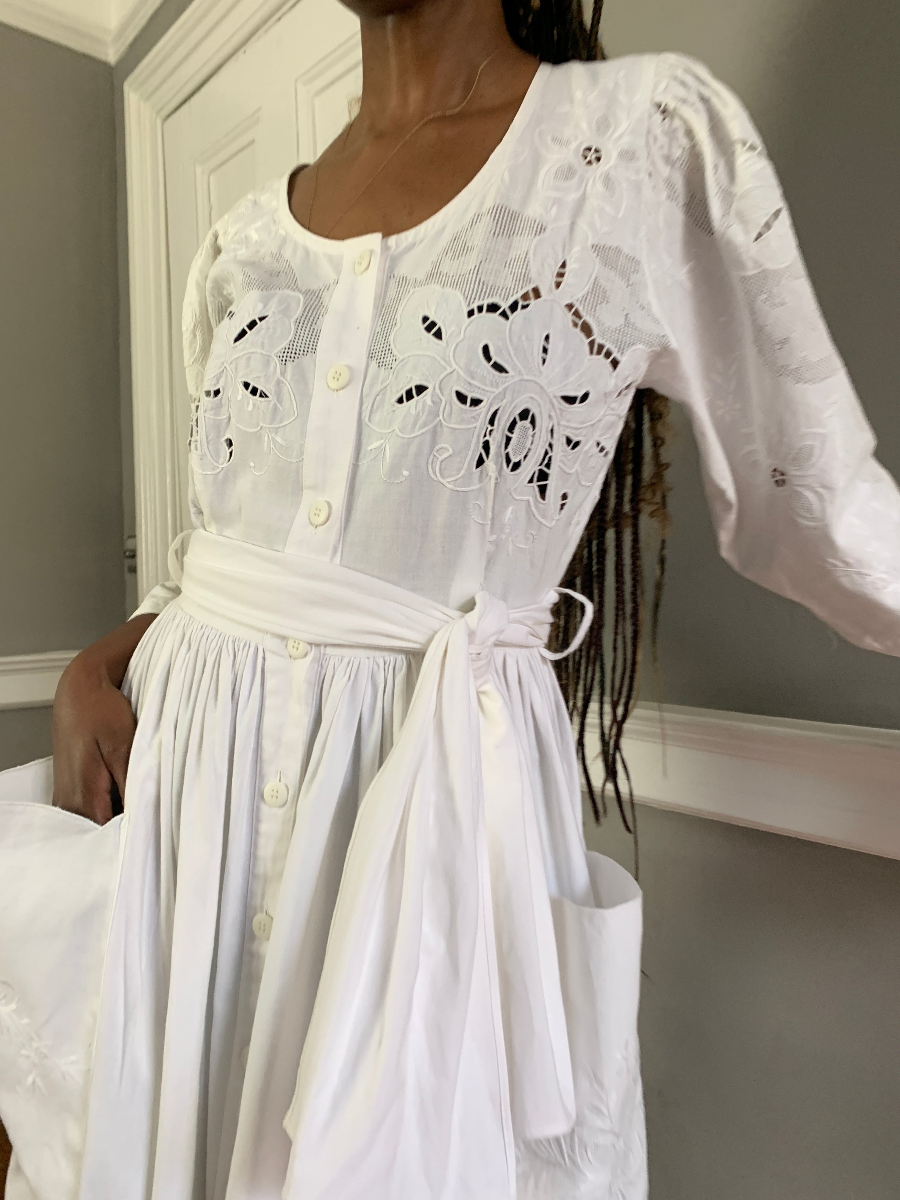 Vintage cotton embroidered dress by Lutz TEUTLOFF