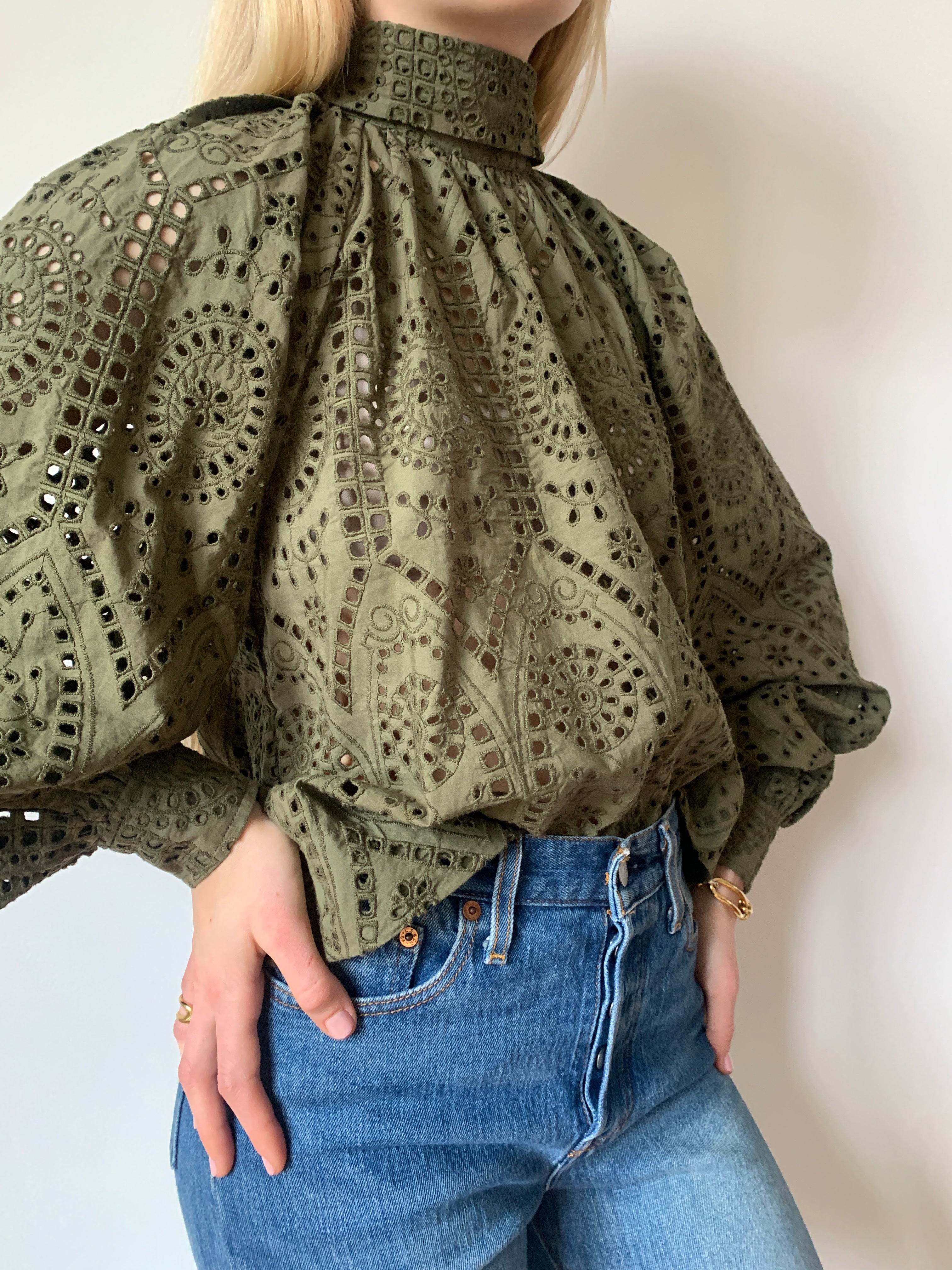 Pre-loved Ganni broderie anglaise balloon sleeve blouse