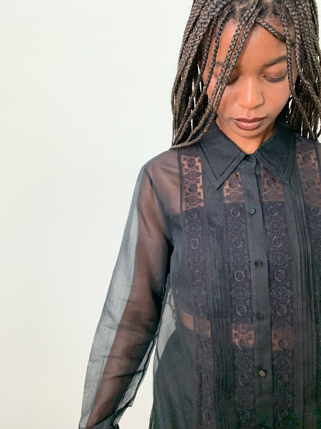 Vintage silk organza embroidered blouse