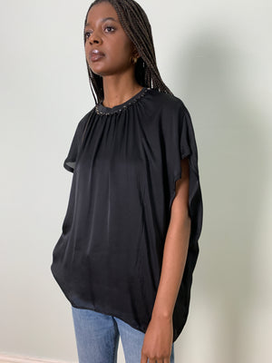 Pre-loved Lanvin black diamantè silk satin and jersey top