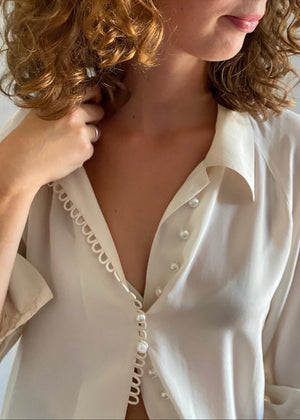 Vintage silk pearl LOVE blouse 35