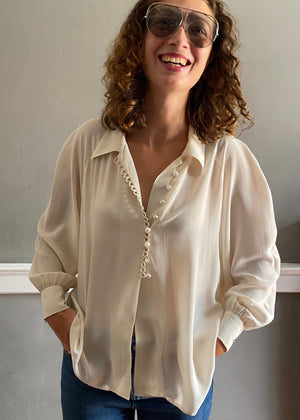Vintage silk pearl LOVE blouse 35