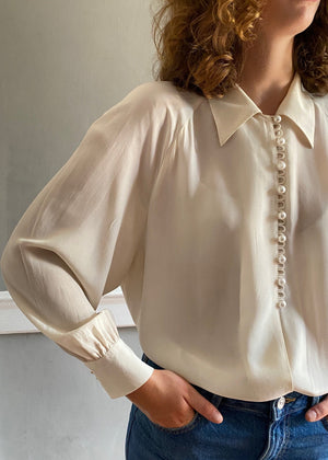 Vintage silk pearl LOVE blouse 35