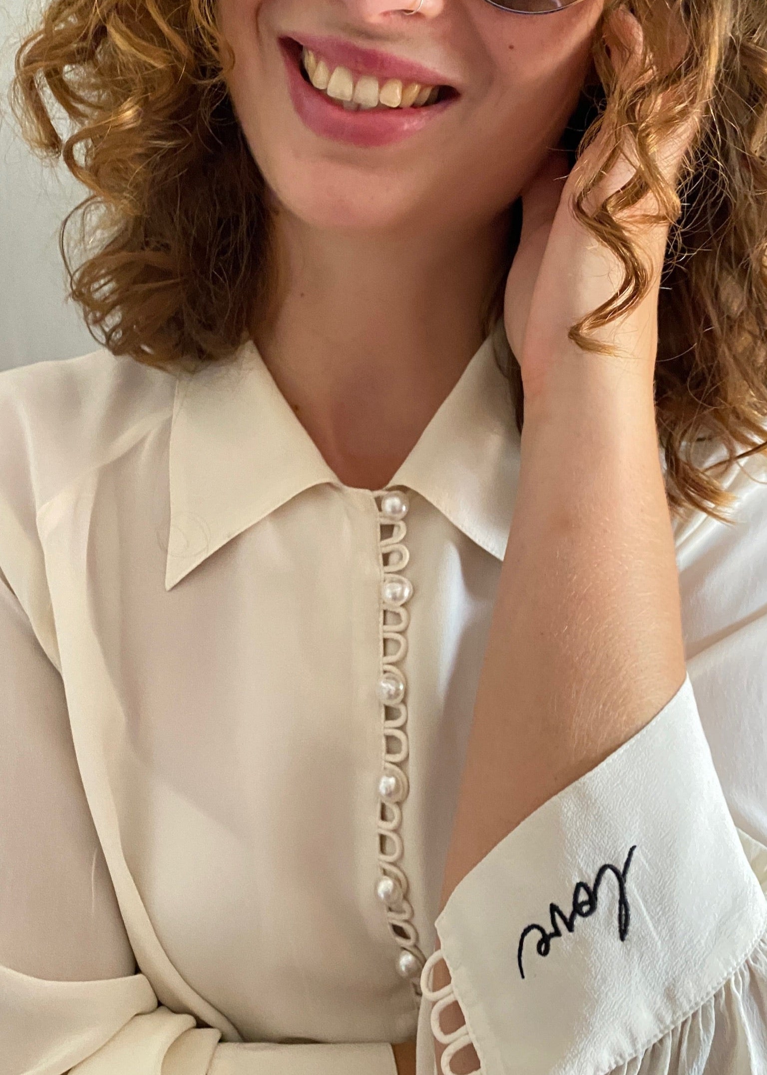 Vintage silk pearl LOVE blouse 35