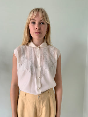Pretty silk hand embroidered vintage blouse