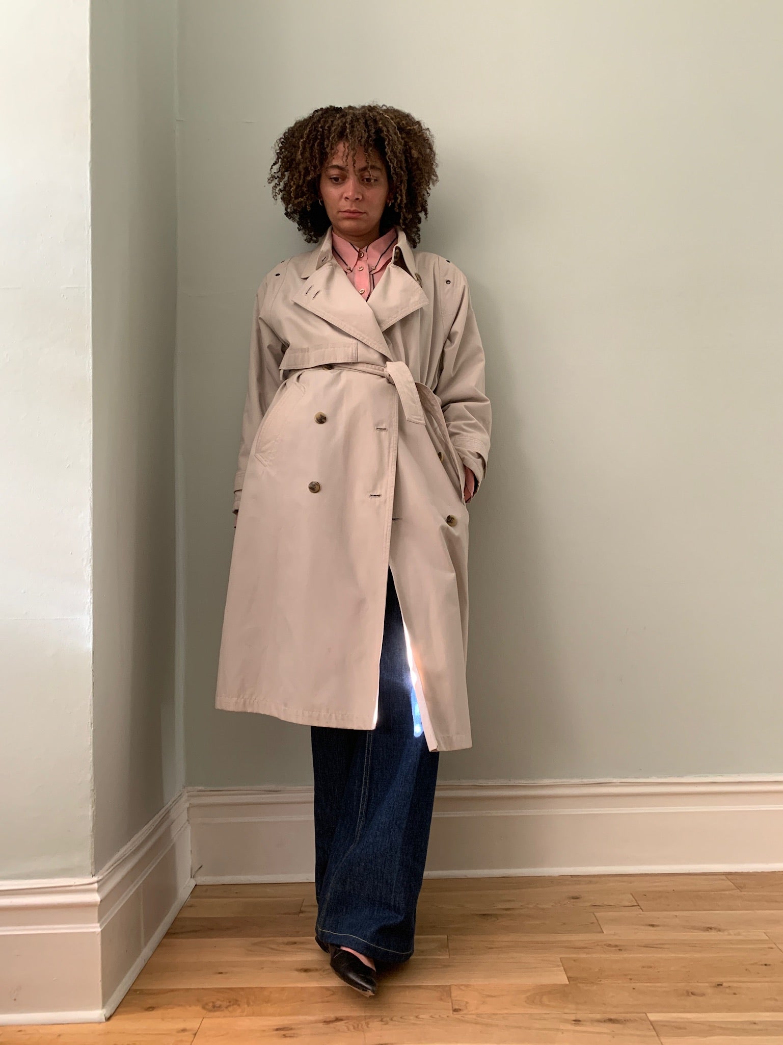 Vintage trench coat with eyelet details