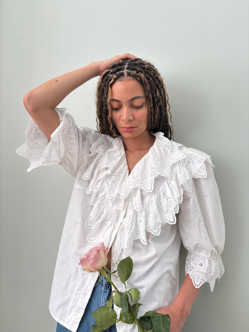 WOW vintage blouse with broderie anglaise statement collar