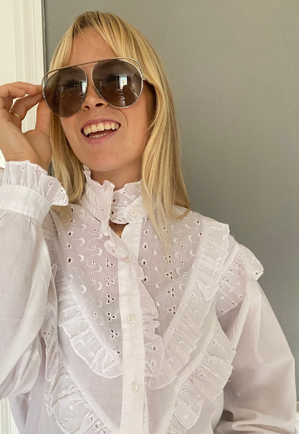 Vintage cotton broderie frill blouse