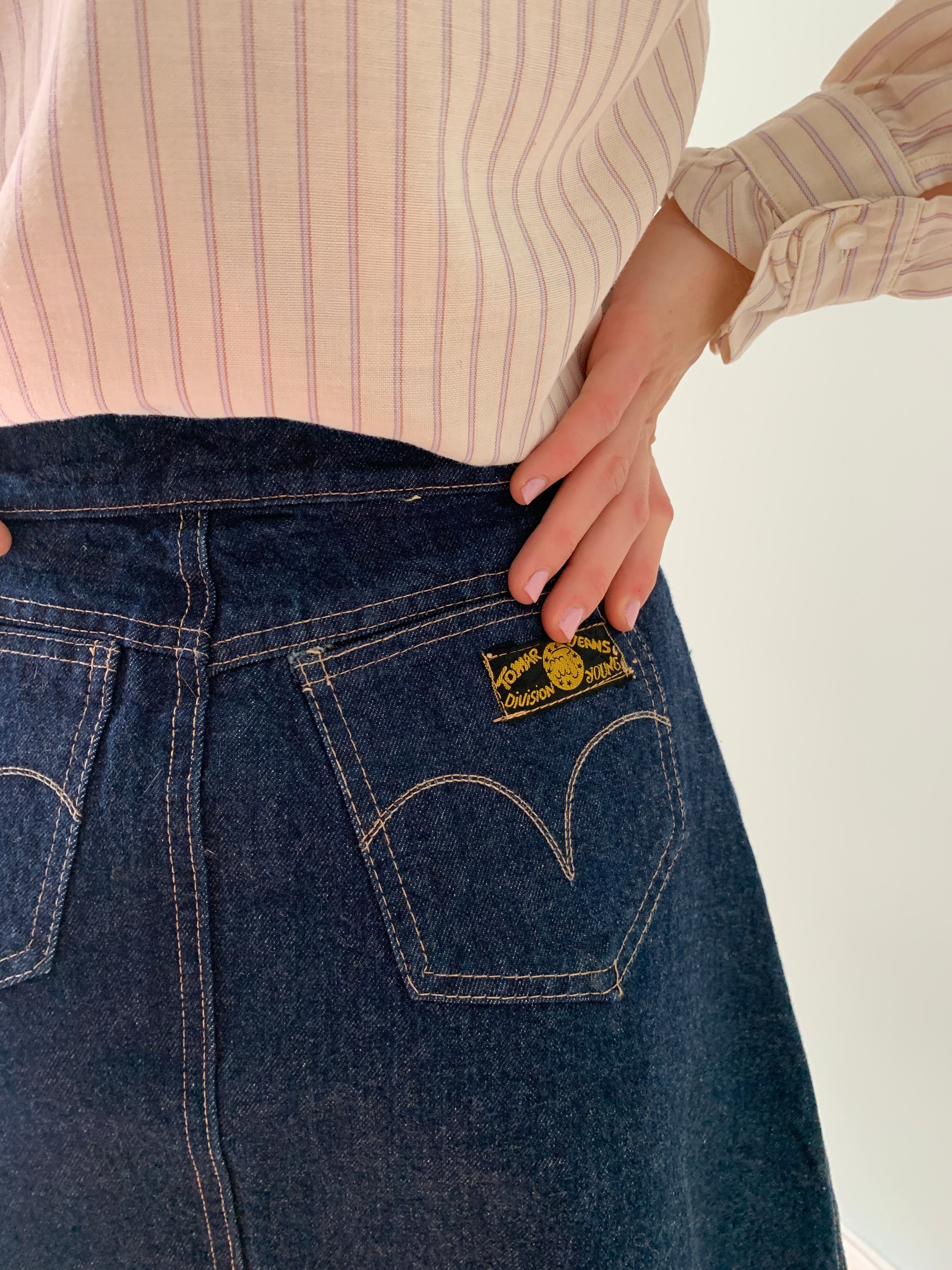 Vintage denim button through skirt