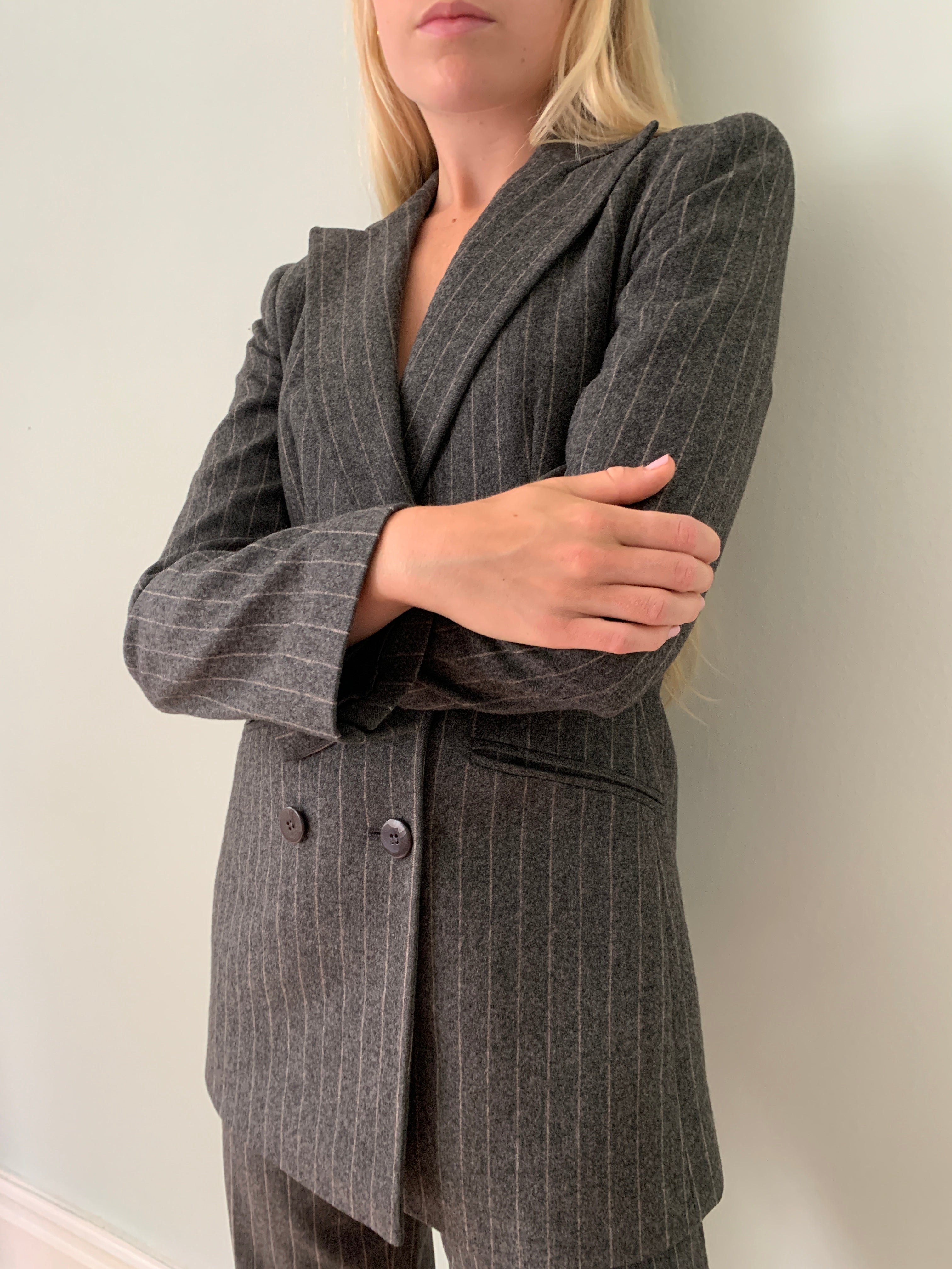 Vintage Armani pinstripe wool trouser suit
