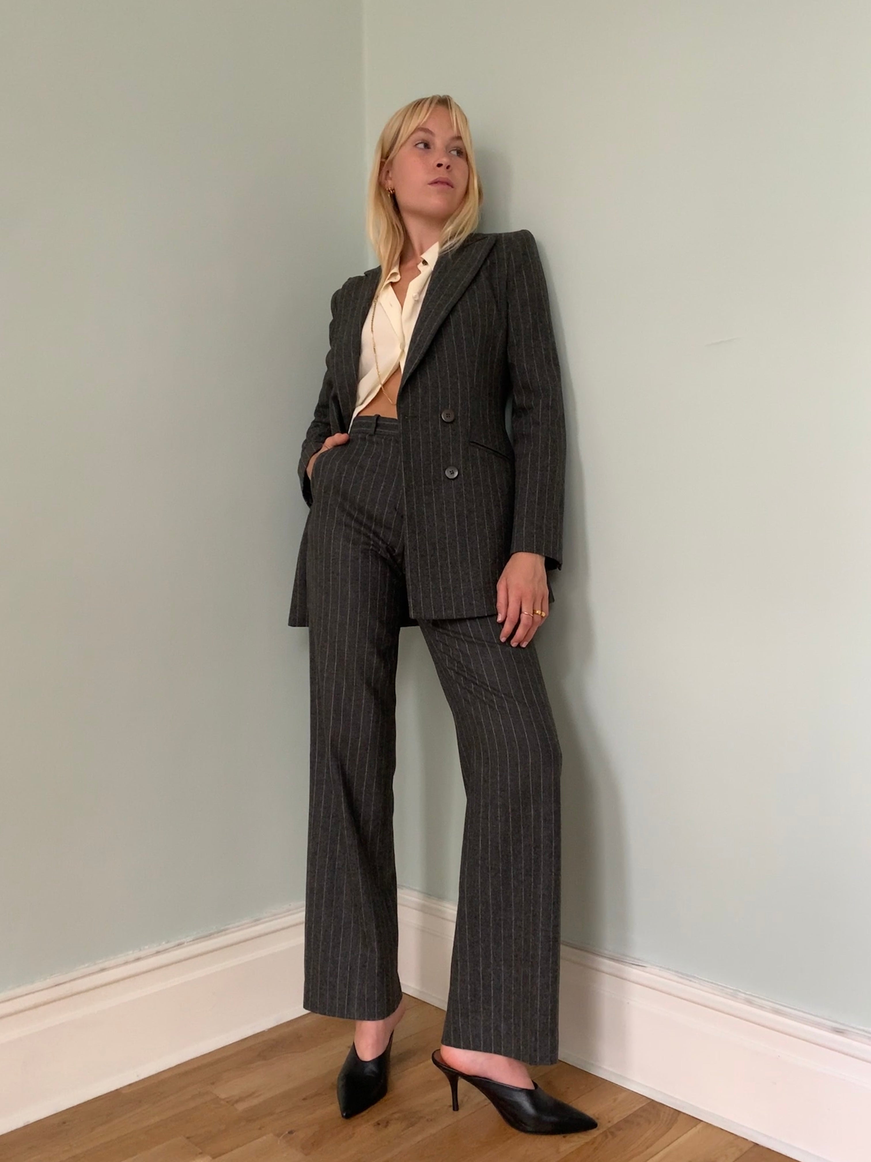 Vintage Armani pinstripe wool trouser suit