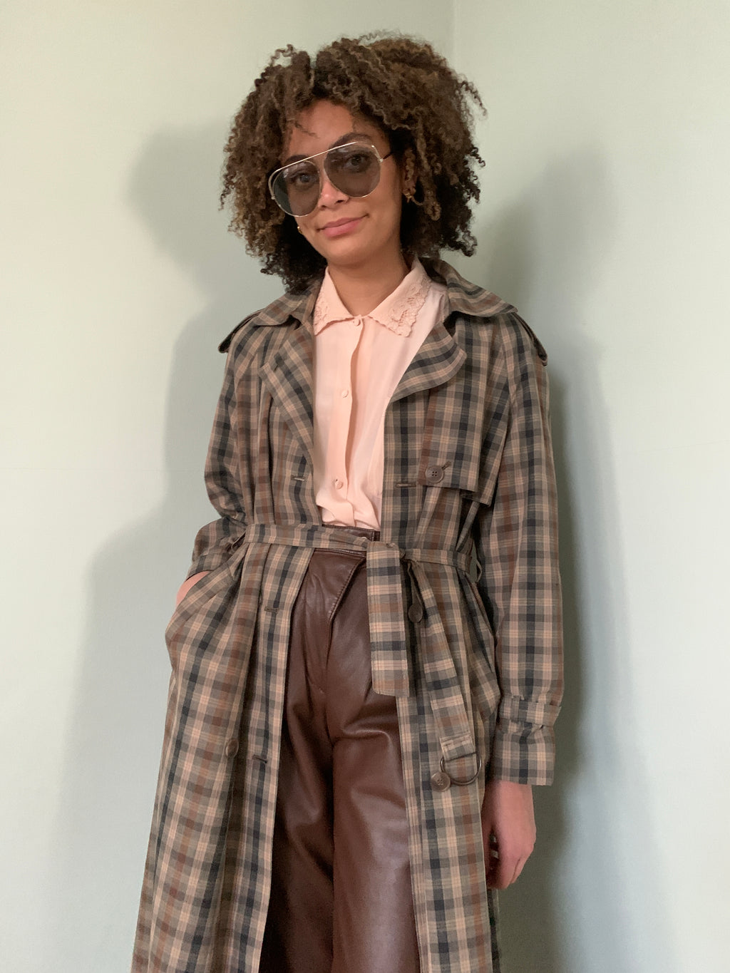 Vintage check trench coat