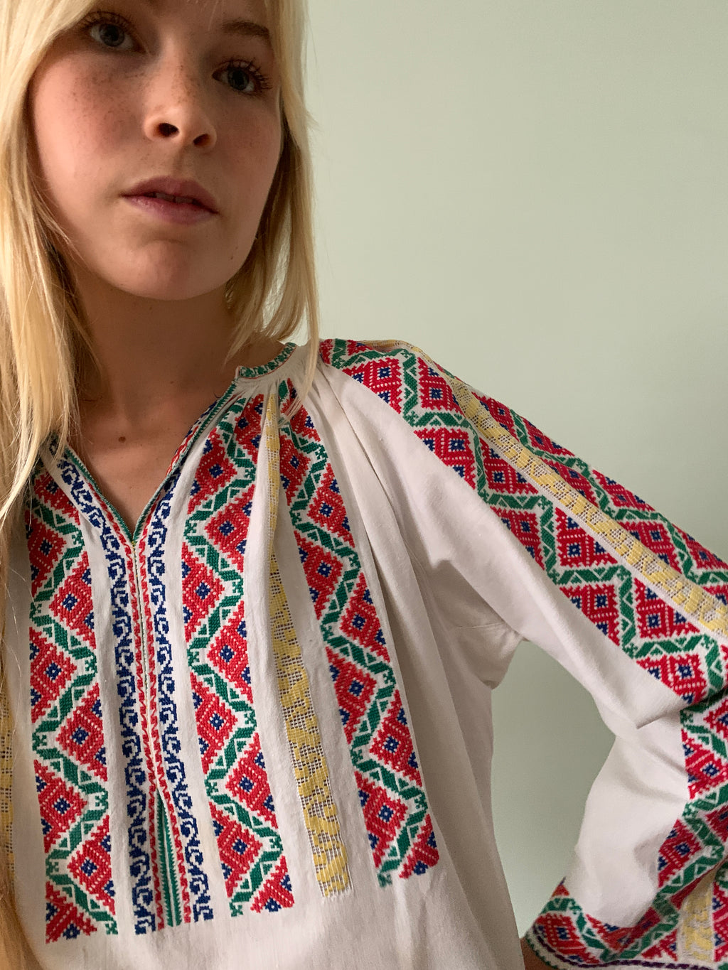 Vintage 1940's hand-embroidered Romanian blouse