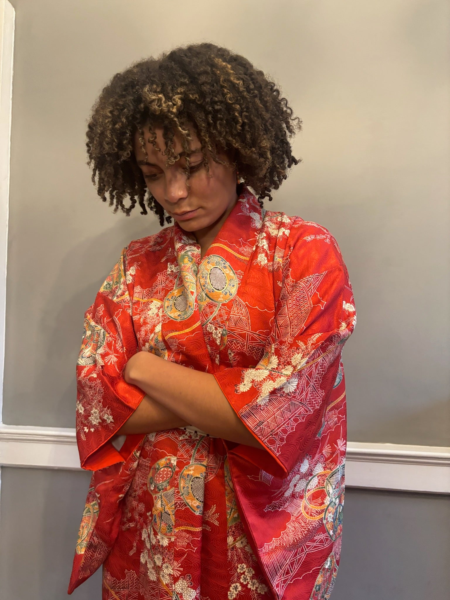 Japanese silk jacquard 1950s kimono