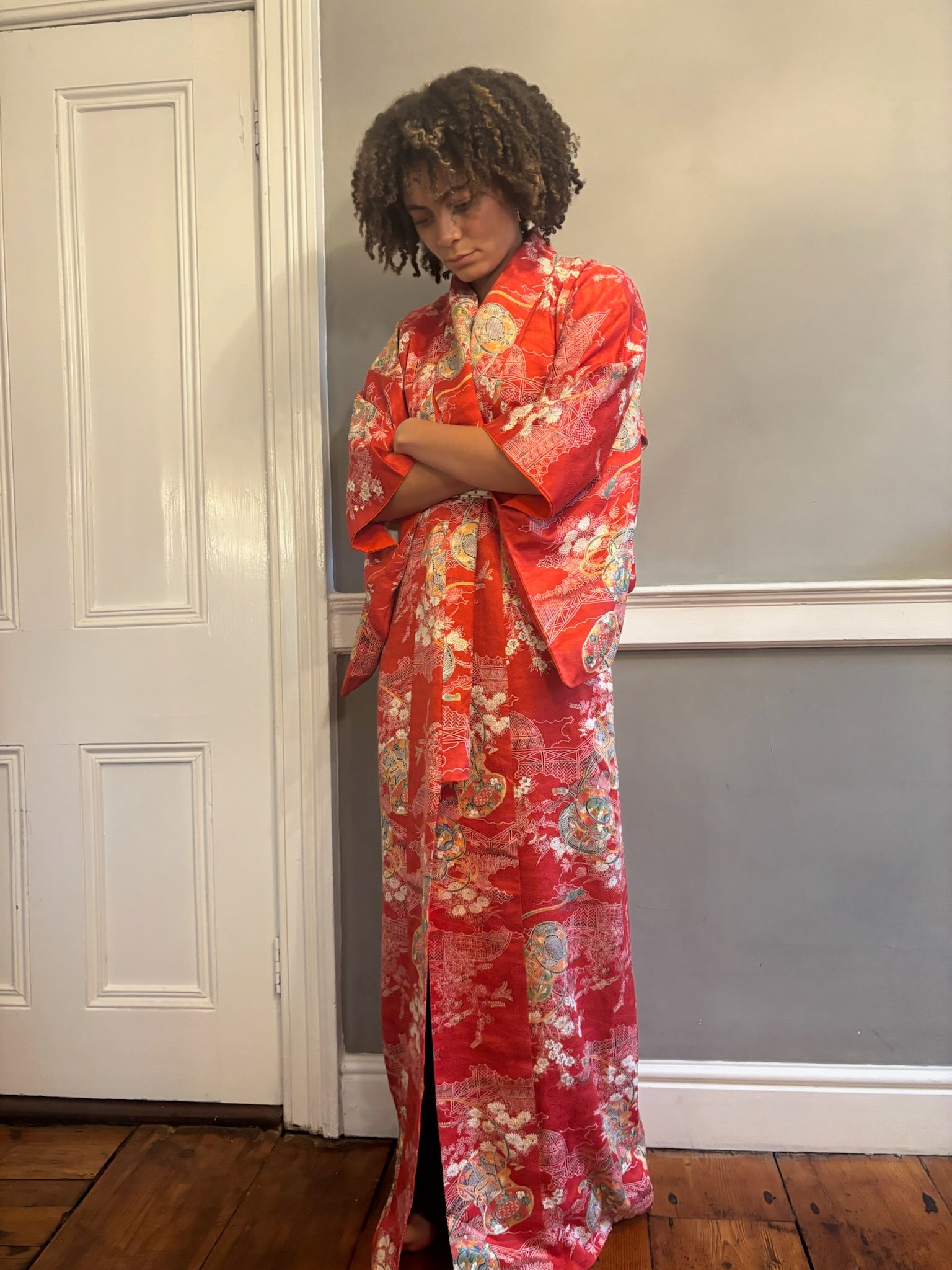 Japanese silk jacquard 1950s kimono