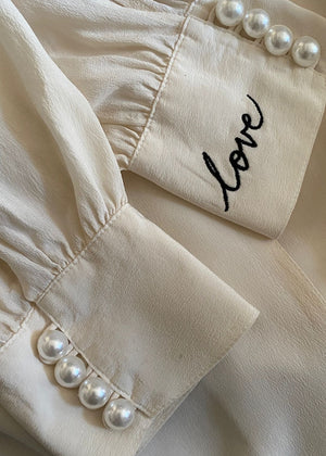 Vintage silk pearl LOVE blouse 35