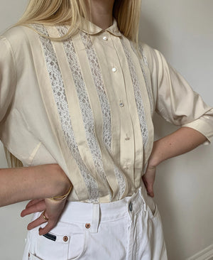 Vintage boxy silk & lace insert blouse UK8-12