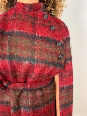 Vintage wool & mohair tartan cape in red