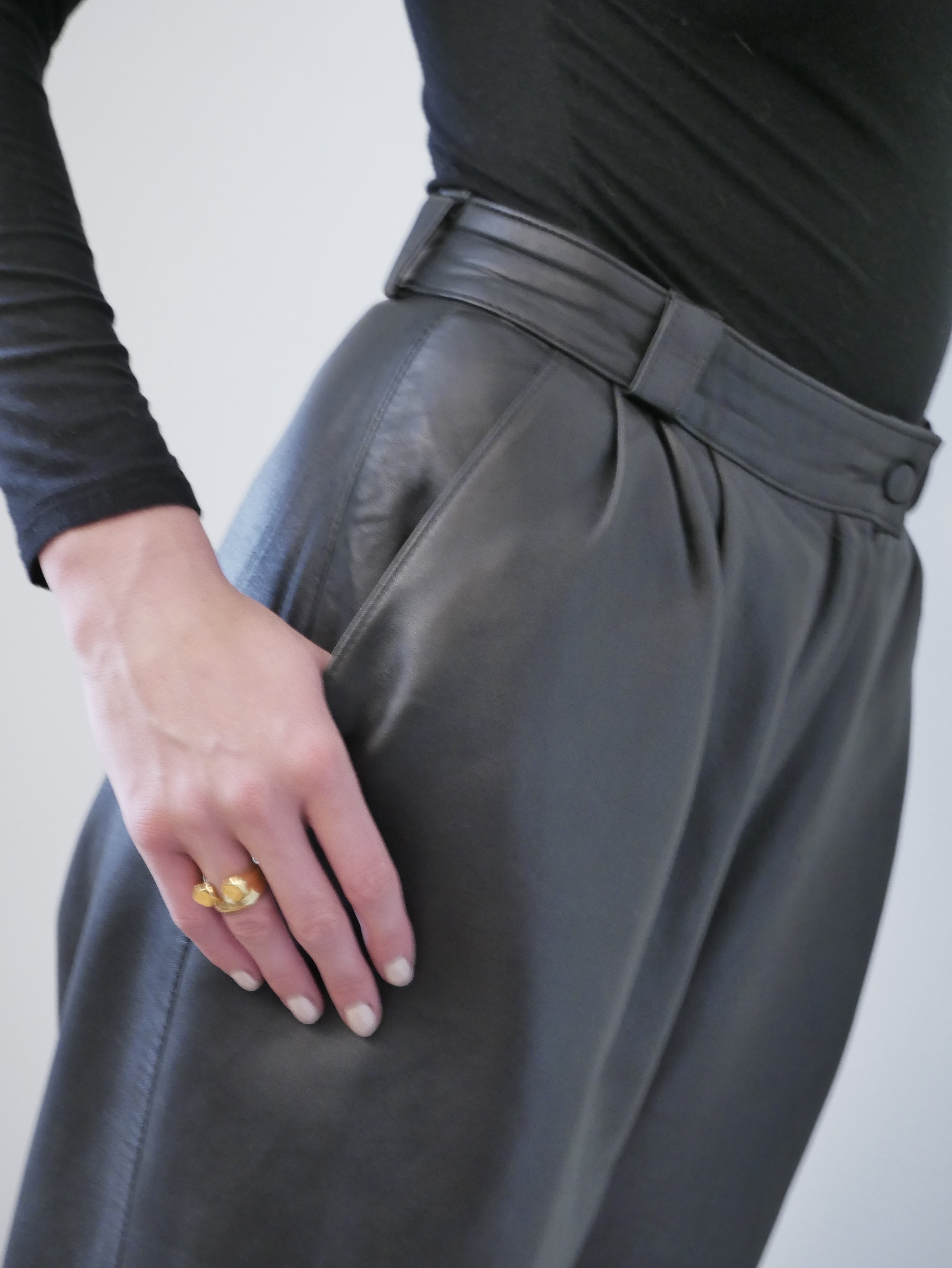 Yves Saint Laurent 1980's leather pleat front trousers