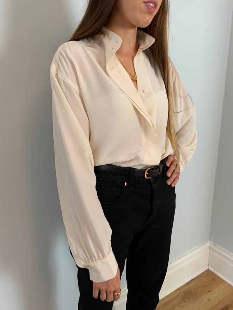 Vintage silk 1990s high neck blouse in ivory