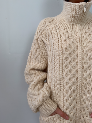 Vintage Gaeltarra hand-knit zip front Aran cardigan