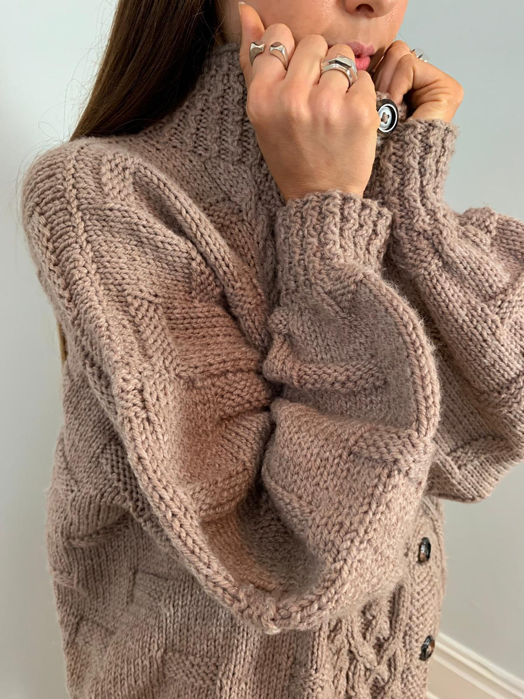 Vintage 1980's chunky knitted cardigan - taupe