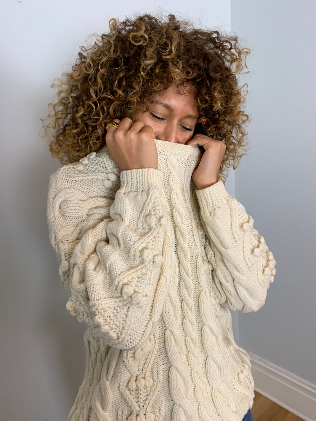 Vintage chunky Aran popcorn hand knitted jumper