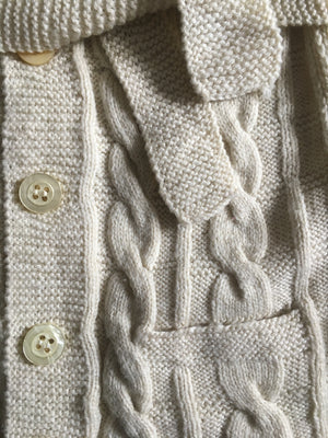 Vintage 1970s Hand Knit belted Aran cardigan